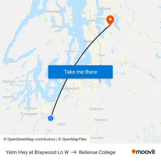 Yelm Hwy at Braywood Ln W to Bellevue College map