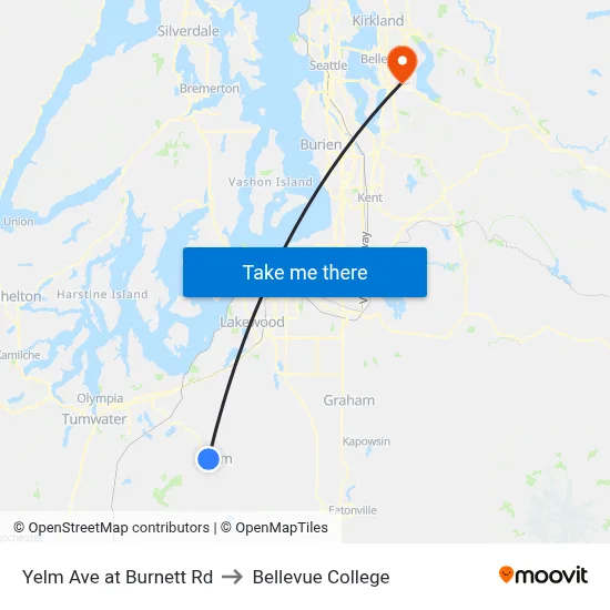 Yelm Ave at Burnett Rd to Bellevue College map