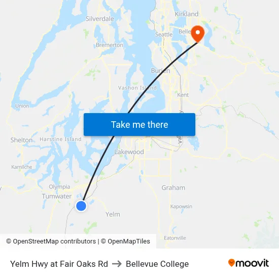 Yelm Hwy at Fair Oaks Rd to Bellevue College map