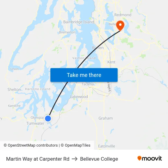 Martin Way at Carpenter Rd to Bellevue College map