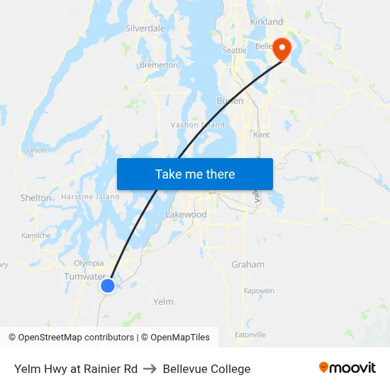 Yelm Hwy at Rainier Rd to Bellevue College map