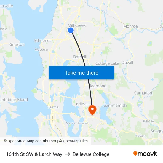 164th St SW & Larch Way to Bellevue College map