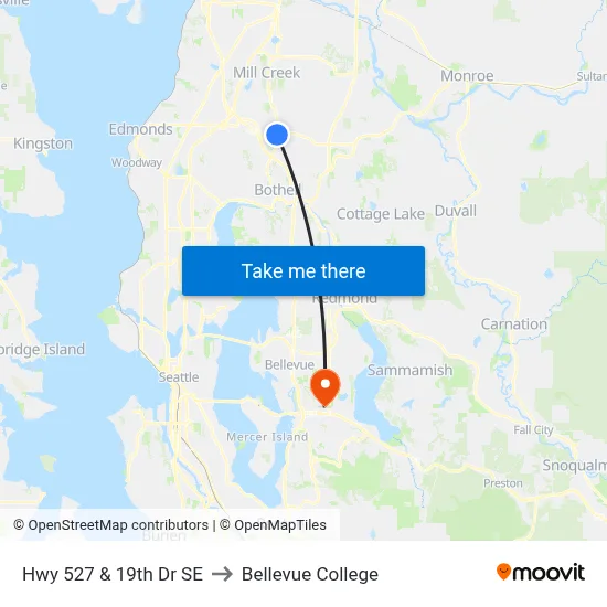 Hwy 527 & 19th Dr SE to Bellevue College map