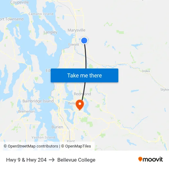 Hwy 9 & Hwy 204 to Bellevue College map
