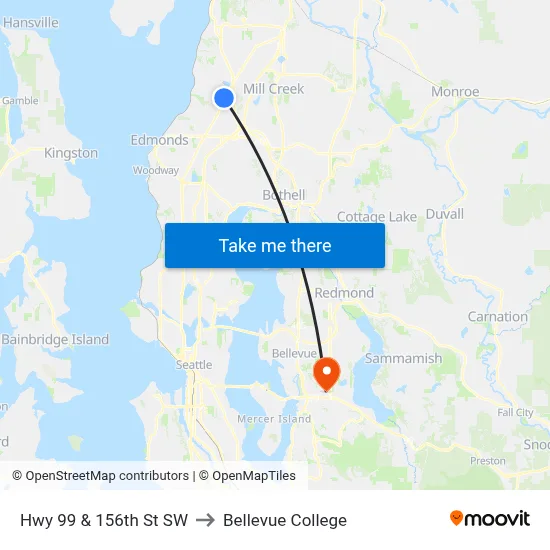Hwy 99 & 156th St SW to Bellevue College map