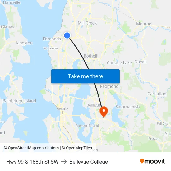 Hwy 99 & 188th St SW to Bellevue College map