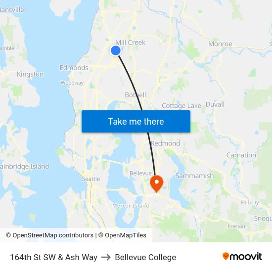 164th St SW & Ash Way to Bellevue College map