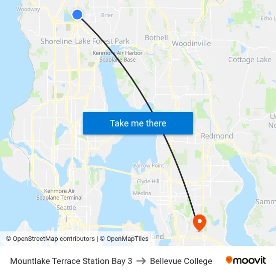 Mountlake Terrace Station Bay 3 to Bellevue College map