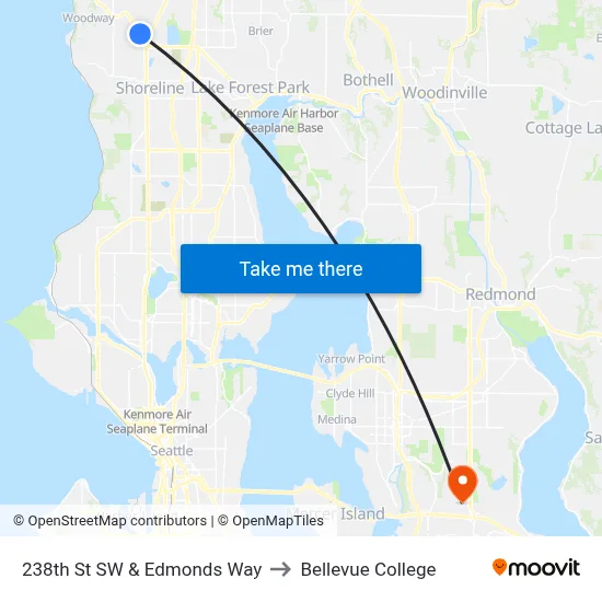238th St SW & Edmonds Way to Bellevue College map