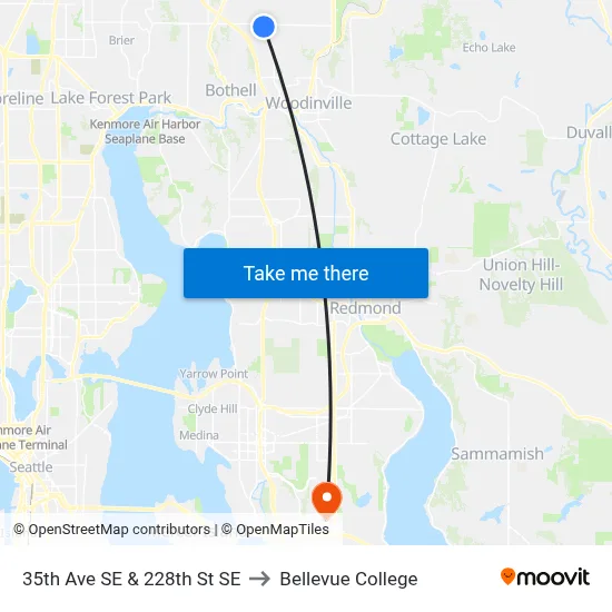 35th Ave SE & 228th St SE to Bellevue College map