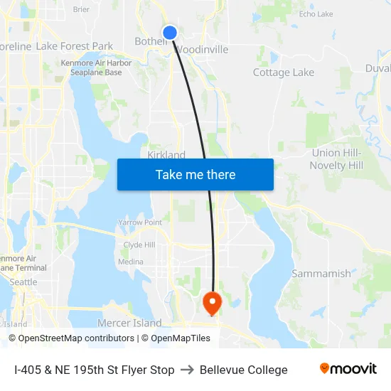 I-405 & NE 195th St Flyer Stop to Bellevue College map