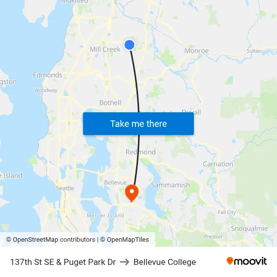 137th St SE & Puget Park Dr to Bellevue College map