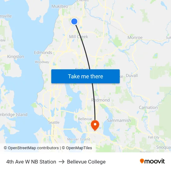 4th Ave W NB Station to Bellevue College map