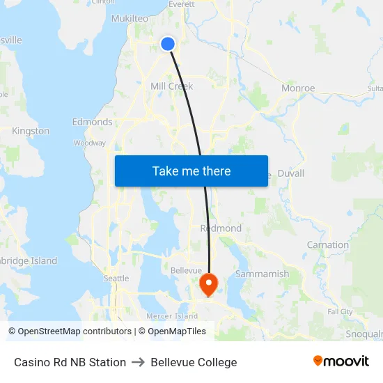 Casino Rd NB Station to Bellevue College map