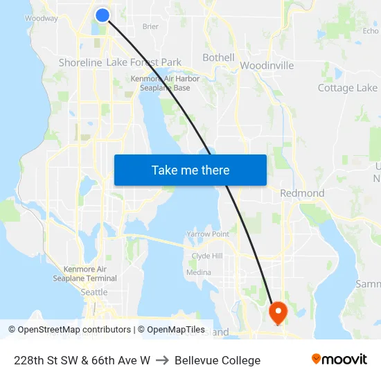 228th St SW & 66th Ave W to Bellevue College map