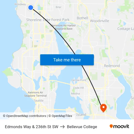 Edmonds Way & 236th St SW to Bellevue College map