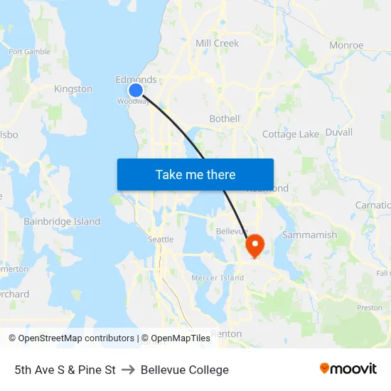 5th Ave S & Pine St to Bellevue College map