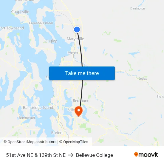 51st Ave NE & 139th St NE to Bellevue College map