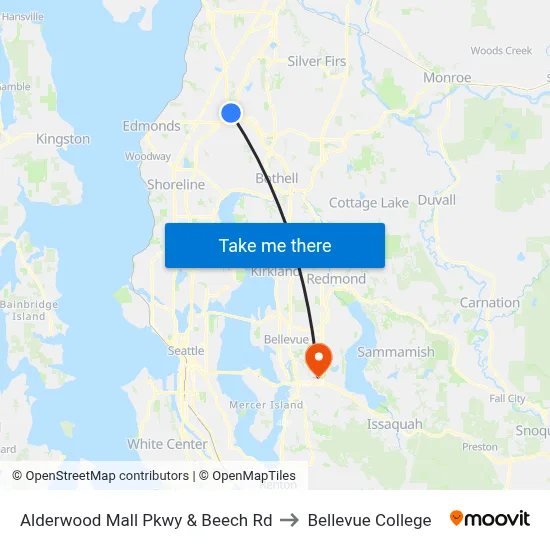 Alderwood Mall Pkwy & Beech Rd to Bellevue College map