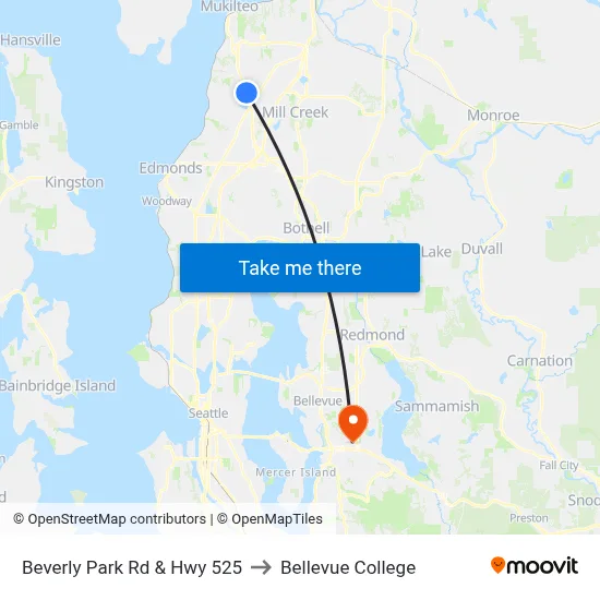 Beverly Park Rd & Hwy 525 to Bellevue College map