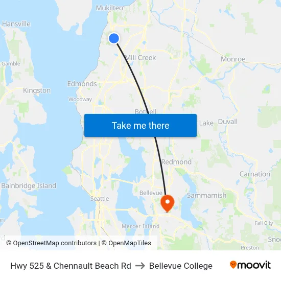 Hwy 525 & Chennault Beach Rd to Bellevue College map