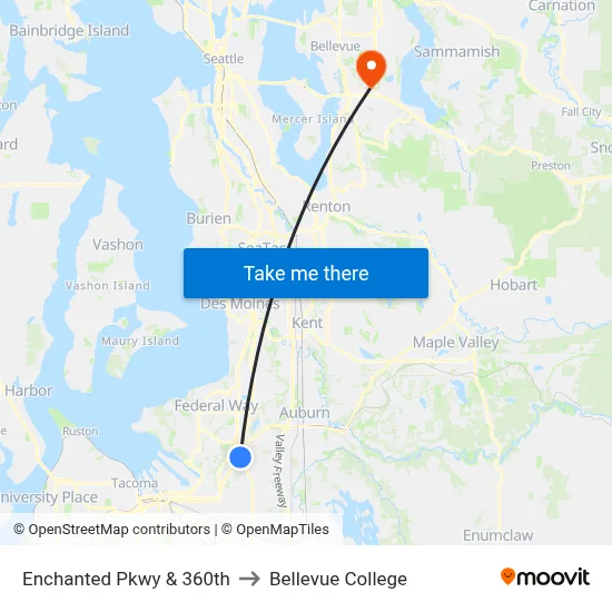 Enchanted Pkwy & 360th to Bellevue College map