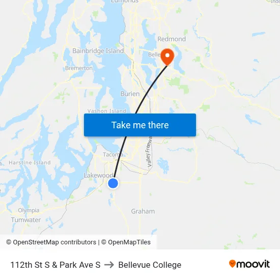 112th St S & Park Ave S to Bellevue College map
