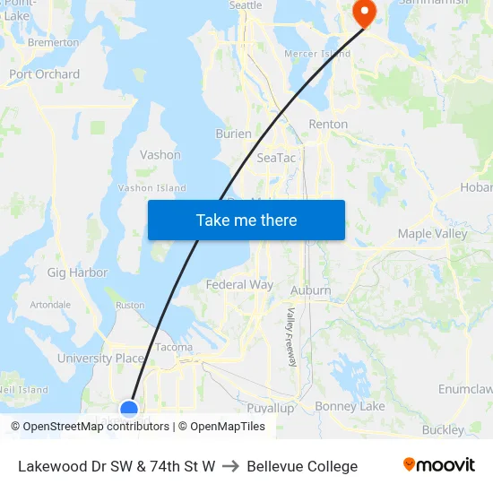 Lakewood Dr SW & 74th St W to Bellevue College map