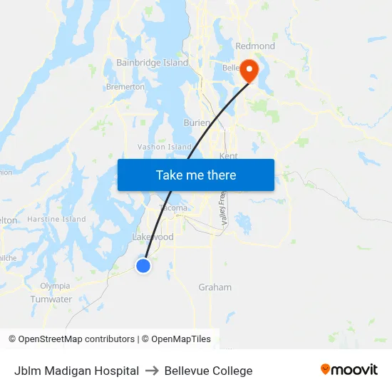 Jblm Madigan Hospital to Bellevue College map
