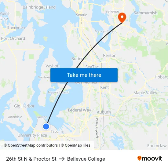 26th St N & Proctor St to Bellevue College map
