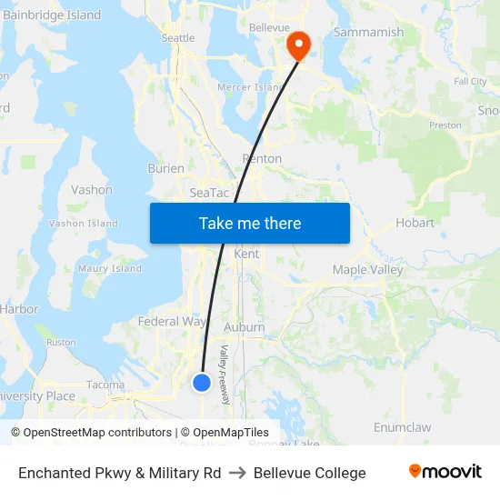 Enchanted Pkwy & Military Rd to Bellevue College map