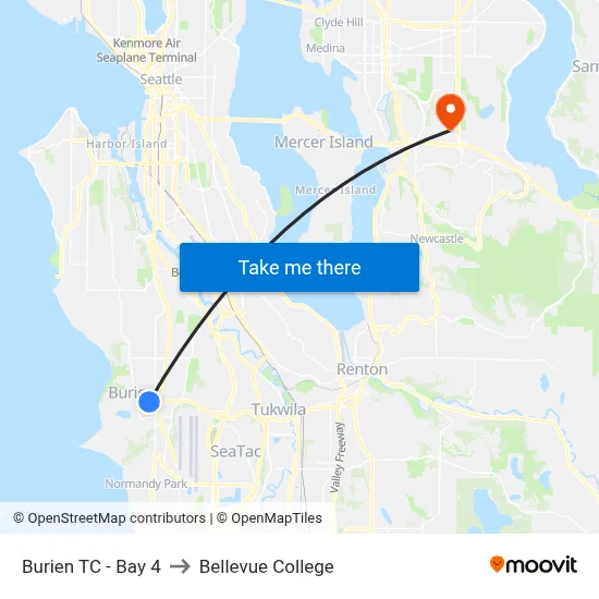 Burien TC - Bay 4 to Bellevue College map