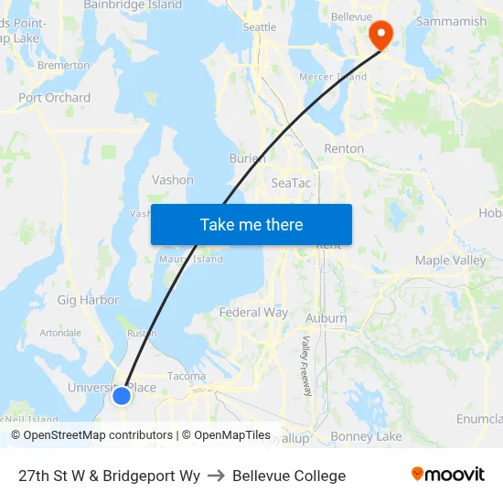 27th St W & Bridgeport Wy to Bellevue College map