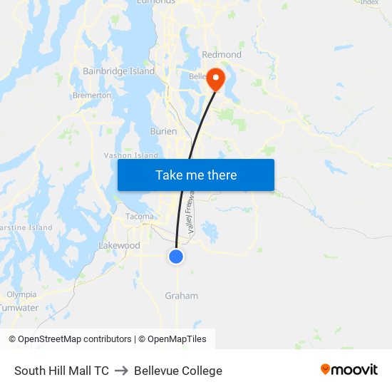 South Hill Mall TC to Bellevue College map