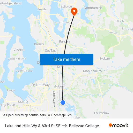 Lakeland Hills Wy & 63rd St SE to Bellevue College map