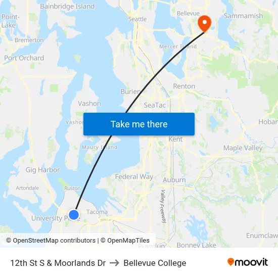 12th St S & Moorlands Dr to Bellevue College map