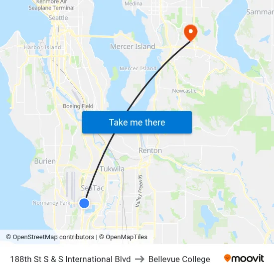 188th St S & S International Blvd to Bellevue College map