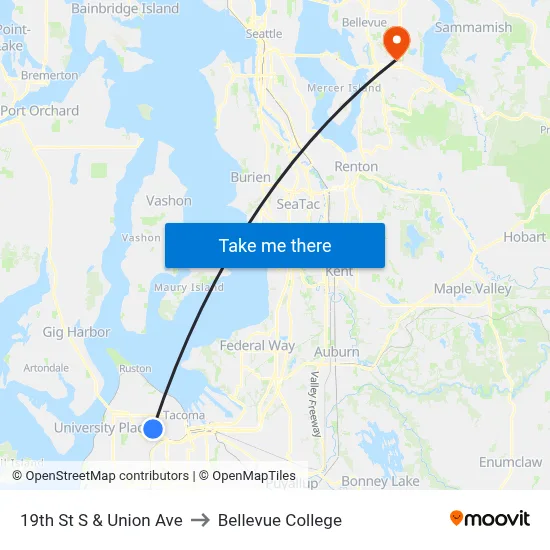 19th St S & Union Ave to Bellevue College map