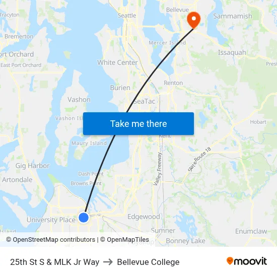 25th St S & MLK Jr Way to Bellevue College map