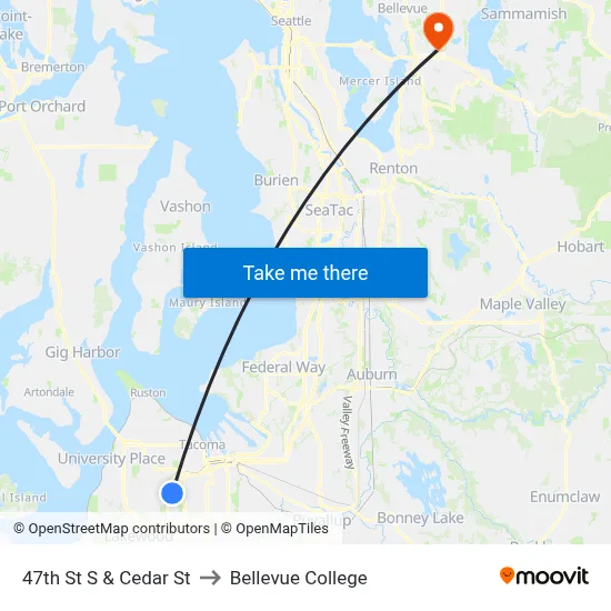 47th St S & Cedar St to Bellevue College map