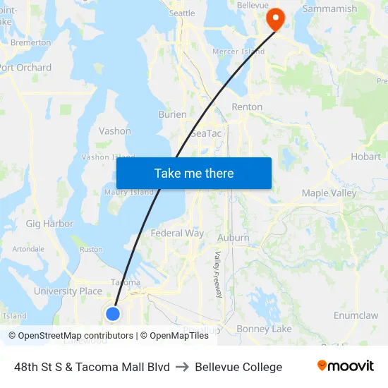 48th St S & Tacoma Mall Blvd to Bellevue College map