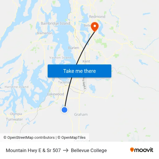 Mountain Hwy E & Sr 507 to Bellevue College map