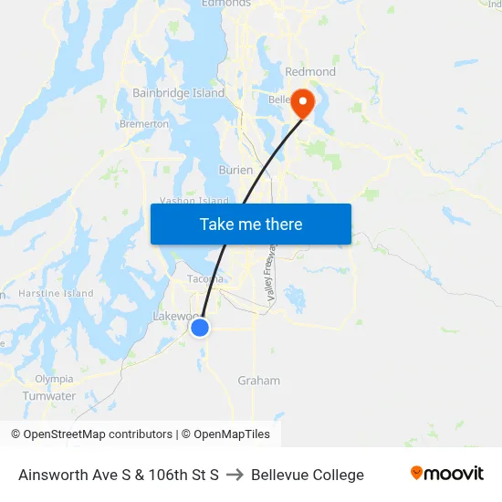 Ainsworth Ave S & 106th St S to Bellevue College map