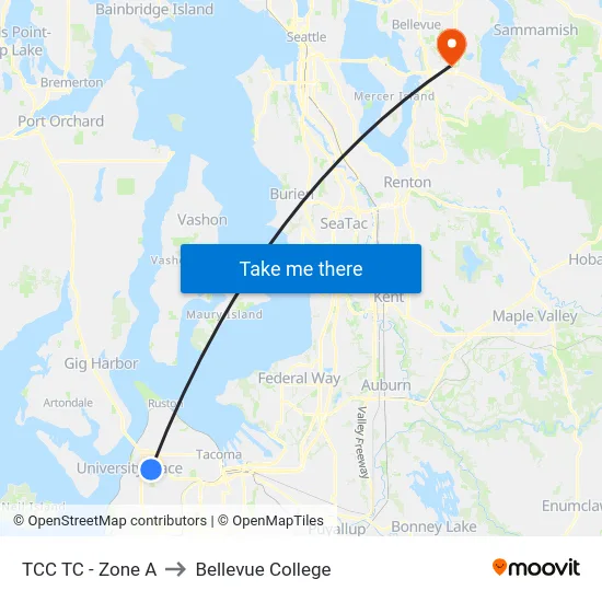 TCC TC - Zone A to Bellevue College map