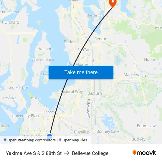 Yakima Ave S & S 88th St to Bellevue College map