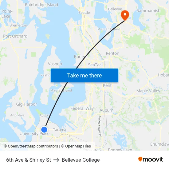 6th Ave & Shirley St to Bellevue College map