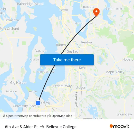 6th Ave & Alder St to Bellevue College map