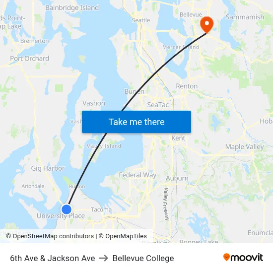 6th Ave & Jackson Ave to Bellevue College map