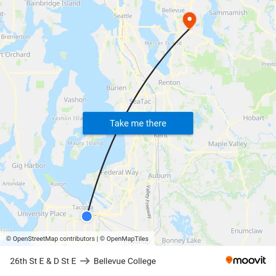 26th St E & D St E to Bellevue College map