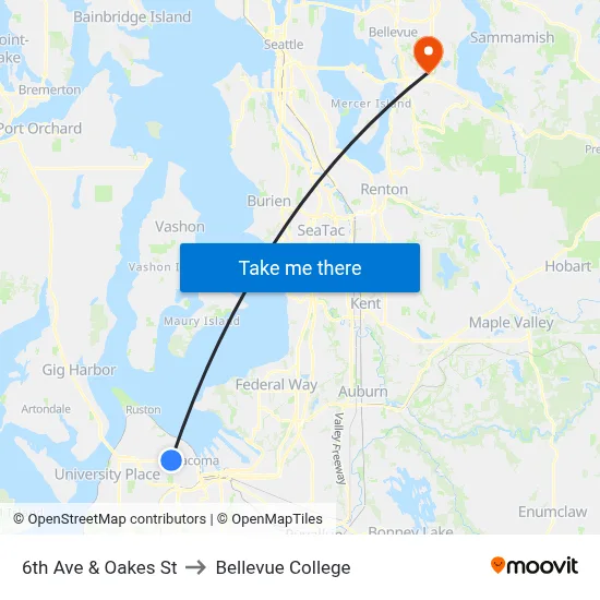 6th Ave & Oakes St to Bellevue College map